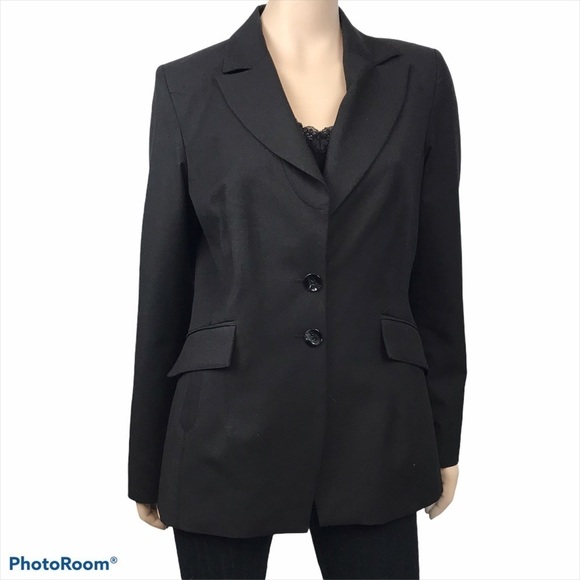 Melanie Lyne Women’s Size 10 Black Fitted 2 Button Career Business Blazer - Picture 1 of 13